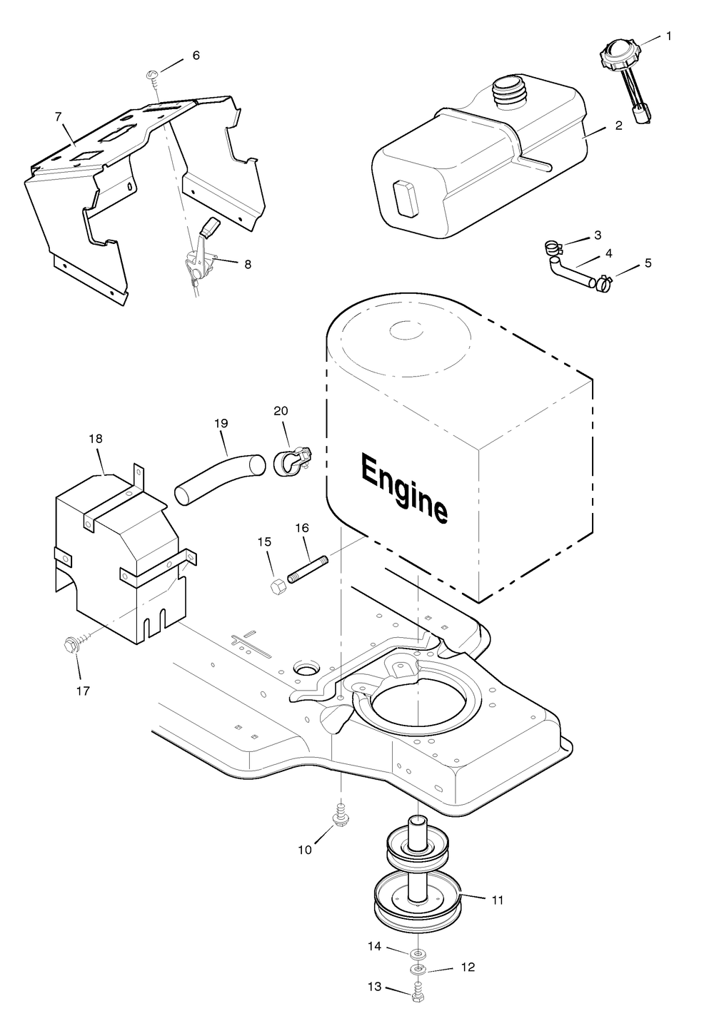 Engine Mount Diagram and Parts List for 42910A 1996 Briggs and Stratton Lawn Tractor